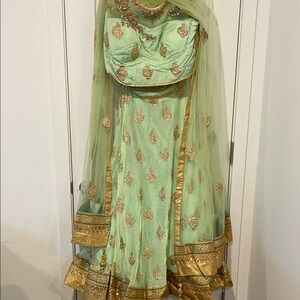 Mint Green and Gold Embellished Lehenga Set